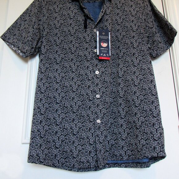 Stone Rose men's size M short sleeve button down Knit Shirt, navy - Picture 7 of 7